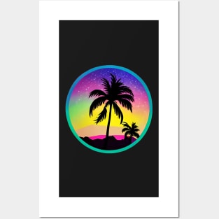 Synthwave retro colorfull  sunset palms sticker Posters and Art